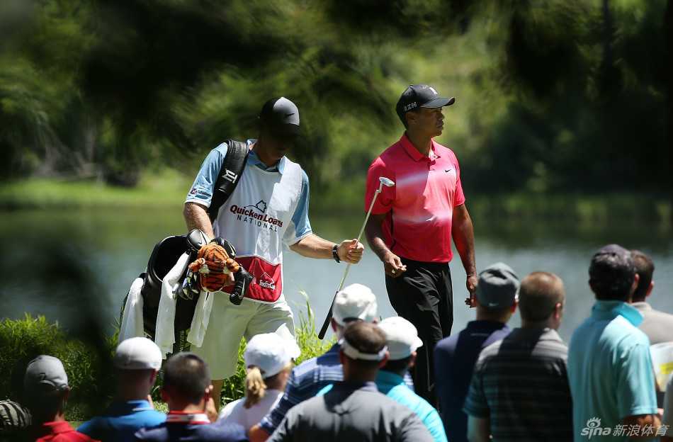 猛虎苏醒记:伍兹赛场搏击录 伍兹弯腰专注阅读果岭线,神情严肃如雕刻大师