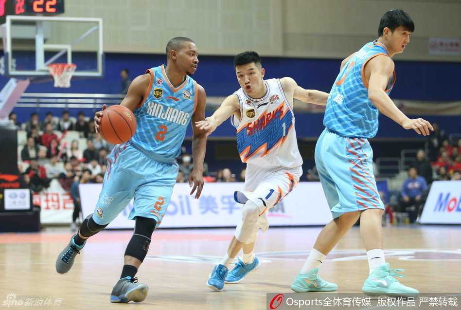 可兰白克-可兰白克在三分线外持球，面对防守者突然做出投篮假动作，将对手点飞后准备运球突破。